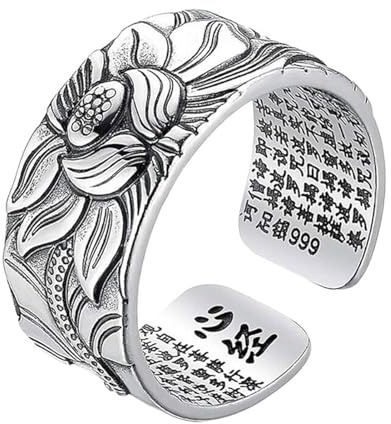 BEALIFE Anillo de dedo abierto ajustable, anillos de banda de plata para mujer, accesorio de moda S99, anillo abierto de flor de loto puro de cobre