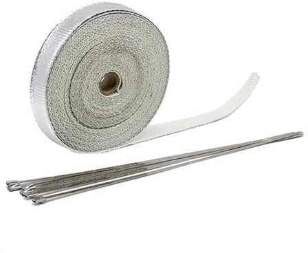 LIUCHUCHU Hitzeschutzband Motorrad Auspuff Thermischer Auspuff 2,5 cm * 5 m Auspuff Wärmeband Wrap Rohr Wrap Shields Krümmer Header Isolationsrolle Auspuff Hitzeschutzband(2.5x5m Silver)