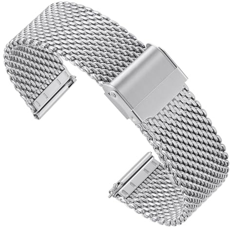 Zehior Edelstahl Metall Dick Gitter Uhrenarmbänder für Herren und Damen, Doppelter Sicherheitsverschluss, Schnellverschluss, Smart Watch Armbänder, 16mm 18mm 20mm 22mm