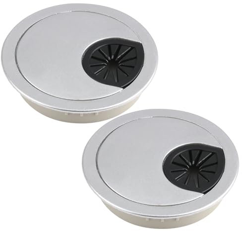 2PCS Desk Grommet 60mm,Desk Cable Hole Cover,Zinc Alloy Computer Desktop Grommets Wire Organizers Table Cable Cord Round Hole Cover for Home and Office (ø60mm?2-3/8 Inch,Brushed Silver)