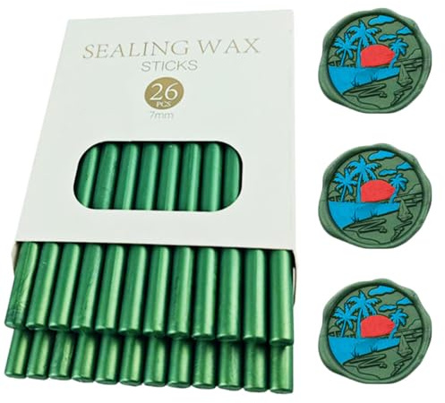 Ioggtser 26 PCS Mini Klebepistole Wachs-Siegel-Stick für Stempel, Hochzeit Einladungen, Karten, Umschläge (Pine Green)