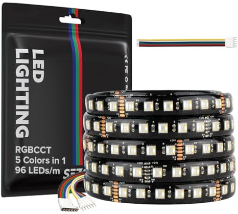 SEZO 5050 RGBCCT LED Streifen lichter 5 in 1 RGB+Warmweiß 3000K-6000K 24V 5M 96LEDs/M IP65 Wasserdicht RGBW RGBWW Superhelles led band für die Beleuchtung zu Hause und im Schlafzimmer