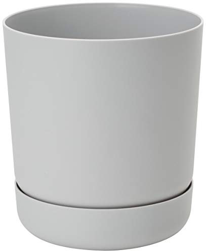 Home Garden Ornaments – Plant Pots Indoor, Plastic Outdoor Planter with Drainage & Saucer, Classy Flower Pot (15 cm / 5.9 inch, Grey)
