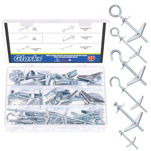 Glarks 30pcs 3 stili M4 M6 toggle bulloni toggle ancoraggi farfalla ancoraggi, molla toggle con al dado set 6 dimensioni toggle bullone & occhio bullone & ganci per soffitto
