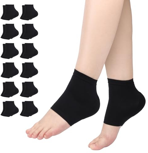 Segbeauty Ferse Offene Zehensocken, 12 Paar Fersensocken, Feuchtigkeitsspendende Spa Socken, Gel-Fersensocken Weich, Fersenschutz, für Trockene Harte Gerissene Haut (Schwarz)