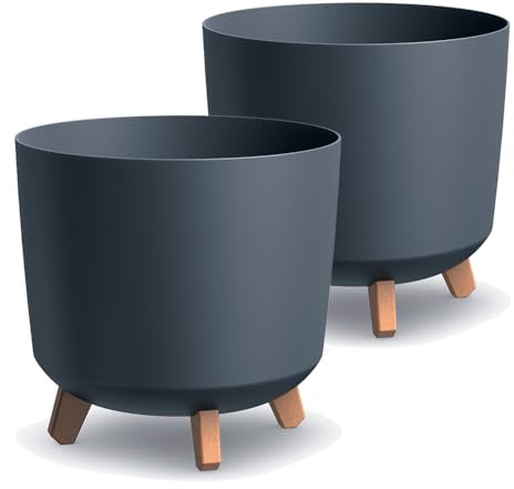 Tymar Übertöpfe groß mit Füßen, Blumenübertopf, Blumentopf Gross, Blumenkübel matt, Pflanzkübel für Außen und Innen ((2pack) Anthrazit ; Höhe 28,5 cm/ø 30 cm)