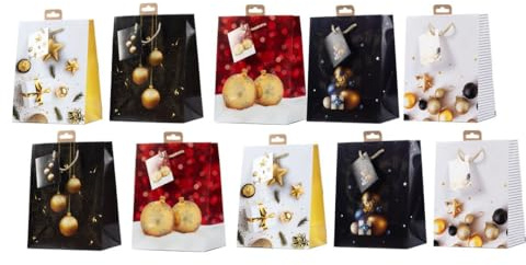 Laro Premium Line Geschenktüten Weihnachten/Deko/Kugeln/Mini 10/20/40/100stk H18x B11x T5 cm, Anzahl:10, Muster Tüten:Weihnachten/Deko/Kugeln/Mini
