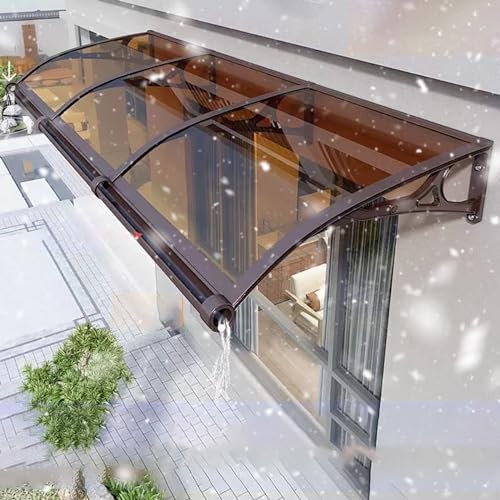 Terrassenüberdachung für den Außenbereich, mit Polycarbonat-Abdeckung, UV-Schutz, Regen, Schnee, Aluminiumhalterung, braun, 120 x 100 cm
