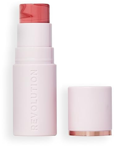 Revolution, Skin Silk Marble Blush Stick, Colorete en Barra con Color Modulable para Mejillas, Ojos y Labios, Fórmula en Crema a Polvo, Vegano y Libre de Crueldad, Rosy Cheeks, 4.5g
