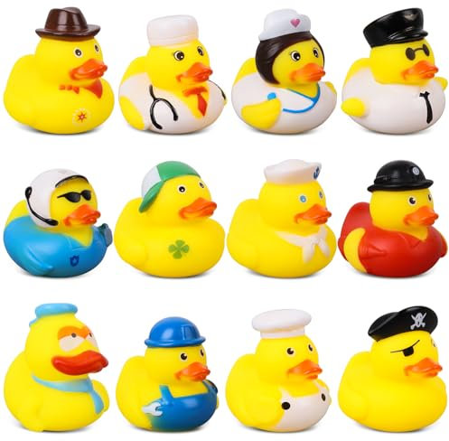 RNHDLY 12 Stück Badeente Kinder Set, 5CM Gummi Badeenten, Badeente Lustig Quietscheente Wiederverwendbare Bunt Gummiente für Kindergeburtstagpartys, Badewannen, Strand und im Pool