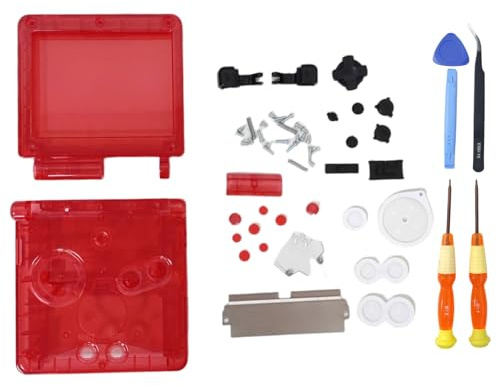 Hzxkqmil Custodia a Guscio Completa Alloggiamento di Ricambio per Game Boy Advance SP GBA SP Console, Guscio Chiaro con Kit di Viti e Pulsanti Parti di Ricambio Cacciaviti (Rosso Trasparente)
