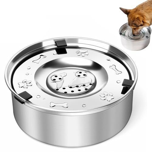 1L Wassernapf Hund Ohne Sabbern Edelstahl, Wassernapf Ohne Sabbern, Schwimmender Spender, Hund Mit Rutschfestem Boden, Leak-Proof Feeder für Welpen und Kätzchen Gesundes Trinkennken
