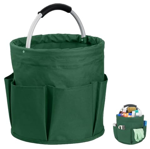 FEADBYT Organizador universal de limpieza, bolsa de limpieza, bolsa de limpieza, organizador portátil con asa y seis bolsillos, bolsa de limpieza portátil, para hacer picnic, verde intenso