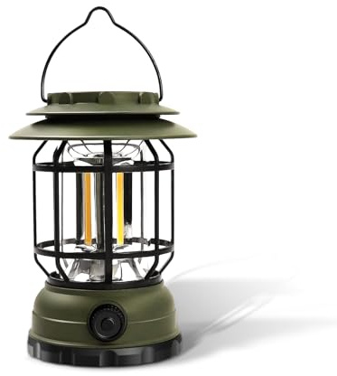 ExtraStar Linterna de Camping Recargable, Farol con 3 Modos, Luz de Emergencia IPX4 Resistente al Agua para Acampar, Caminar, Pescar, Cortes de Energía - Verde Oliva