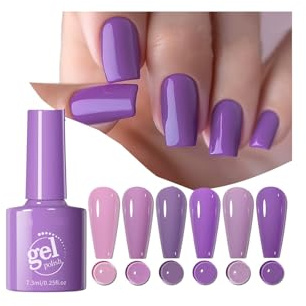 Smalto gel per unghie, 6 colori viola chiaro, kit per unghie soak off UV LED, gel viola lucido, per nail art, manicure, saloni, fai da te, regalo per la casa, per donne e ragazze