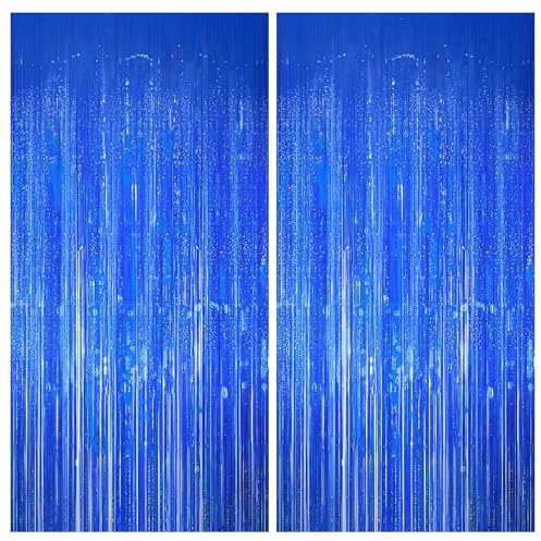 2 Stück Blaue Lametta Vorhänge 1x2m – Glitzer Folien Girlanden Deko für Partys, Foto-Hintergrund, Geburtstag, Hochzeit | Wiederverwendbar & Leicht | Einfache Befestigung mit Klebeband
