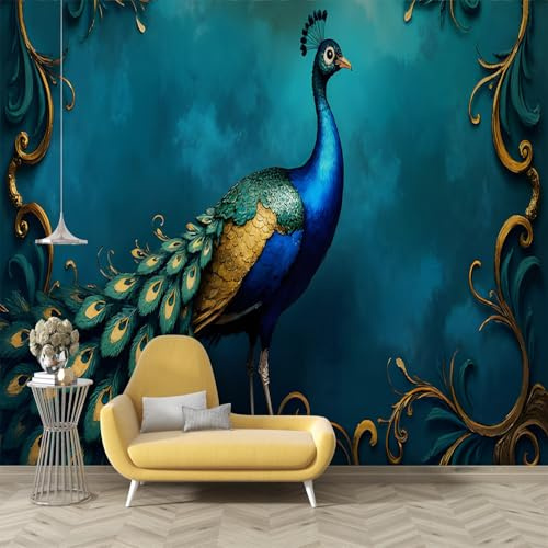 dyausi Papier Peint Bleu œUf De Canard, Panoramique Paon rétro Papier Peint Intissé Autocollant, Grand Poster Mural Décoration pour Salon, Chambre Adhésif Mural, 350x256cm - Art O45