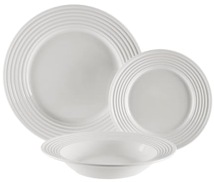 Versa Servizio da tavola 18 pezzi Cerchi in rilievo, stile moderno, 3x26,5x26,5 cm, porcellana, bianco