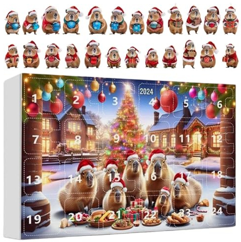 Cuenta regresiva de Capibara de Adviento de Navidad, decoración navideña de acrílico 3D de 24 días, calendario de cuenta regresiva 2025, colgante de Capibara de Navidad, para el hogar, coche, pared