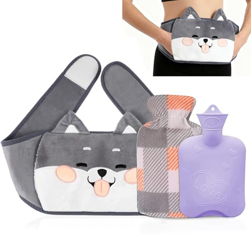 Hot Water Bottle Belt 3 in 1, 1L Wearable Wrap Around Hot Water Bottle Set with Waist Cover, Warm Hand Hot Water Bag for Waist Period, Hand Feet, Back, Legs Pain Relief