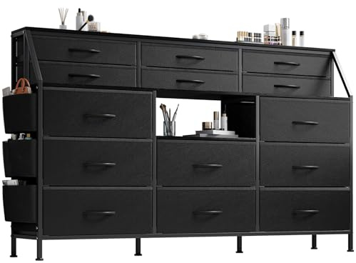 14-Drawer Fabric Chest of Drawers - Corner Dresser for Bedroom, Large Wood Dresser 55 Inch, Shelves Sets, Dressers & Chests of Drawers, Bedroom Storage Organizer