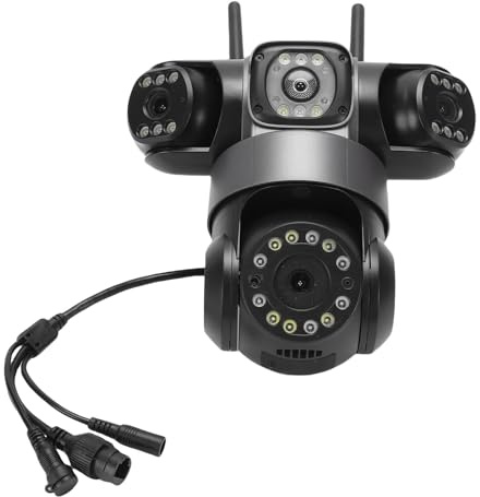 Lazmin112 Telecamera Di Sicurezza Solare Wireless Per Esterni, 2 Mp 3 Lenti, Interfono Bidirezionale, Rilevamento Umanoide, Antenna Esterna, Rotazione 360°, Impermeabile, Panoramica (Spina europea)