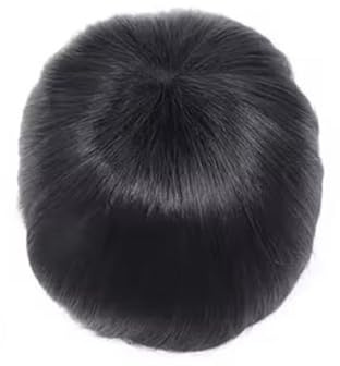 Kurze Perücke für Männer Echthaar-Toupet for Herren, Lace-Front-Perücke aus PU-Leder, dünnes Hautgewebe, Haarersatzsystem Abdeckung Kahler Stellen(6x9)