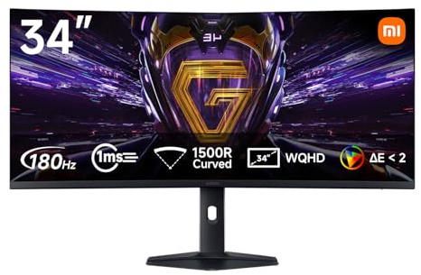 XIAOMI Monitor Gaming Curvo 2K 34 Pulgadas,180Hz,1ms GTG,1500R,C34WQDA-RGGL