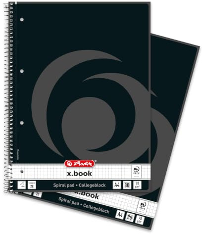 Herlitz Collegeblock Schwarz A4 kariert, Lineatur 28, 80 Blatt, 2er Pack | mit Innen- und Außenrand