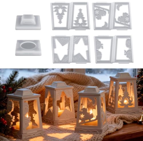 Silikonformen Gießformen Weihnachten, 5 Stück Silikonform Weihnachten Laterne Gipsformen zum Gießen Silikonform Elch Baum Gießform Laterne Gießformen Silikon Weihnachten Haus für DIY Deko (A)