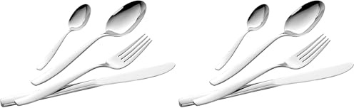 Lagostina Luisa, Set Servizio Posate monoblocco per 6 Persone, Acciaio Inox 18/10, 24 Pezzi (6x forchetta, coltello, cucchiaio, cucchiaino) (Confezione da 2)
