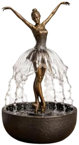 Fuente con Altavoz Bluetooth Y Efecto De Cascada Fuente De Altavoz Bluetooth Cascada Bailarina, Escultura Artística con Falda Agua Que Fluye, Atención Plena for Aliviar El Estrés for Hogar(Brown)