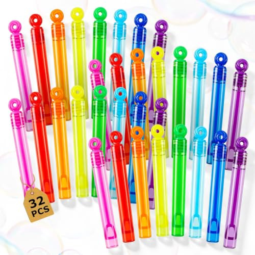 32 stycken minisåpbubblor, set, tvålbubbelpinne, 8 färger, tvålbubblor, förpackning, bubblor, för att fylla med minibubblor, för fest, födelsedag, fester för inomhus- och utomhusbruk