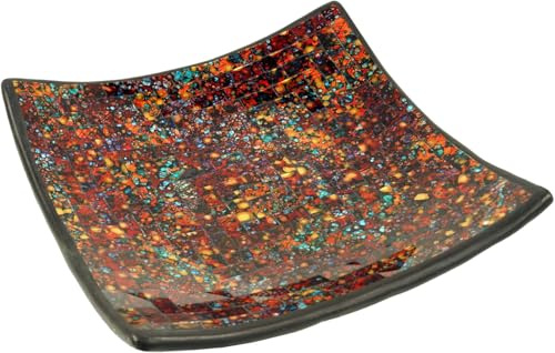 GURU SHOP Eckige Mosaikschale, Untersetzer, Dekoschale, Handgearbeitete Keramik & Glas Obst Schale - Design 5, Size:mittel (25x25 cm)