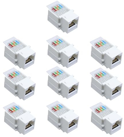 Antrader RJ45 Cat5e Tool-Less Keystone Jack Connector Adapter, Keystone Module Connector, for Internet Network Ethernet LAN Cable, with Color Coded Wiring Schema Snap in Stand, 10-Pack