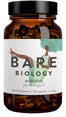 Bare Biology Mindful DHA Rich Omega 3 Capsules 560mg DHA Per Dose | One capsule provides 560mg DHA to support brain function & eye health. IFOS Certified for purity. 30 capsules, 1 month supply