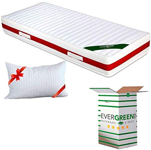 EVERGREENWEB Materasso Singolo 80x190 in Memory Foam & Waterfoam Ortopedico Alto 22 cm con Cuscino Letto Gratis Lastra Massaggiante, Rivestimento Bianco SFODERABILE per Reti e Letti
