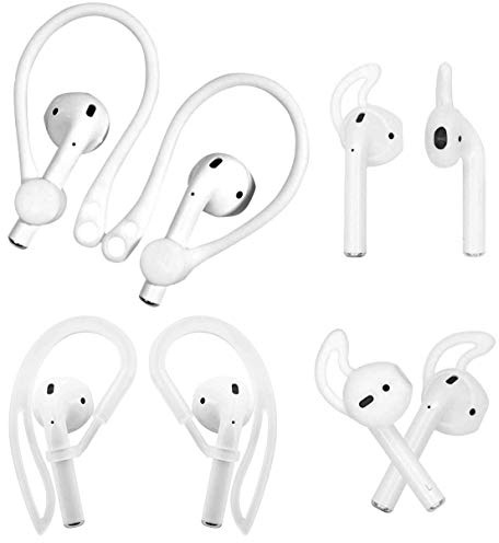 ALXCD Ear Hook Ear Tips Compatible with Airpod, 2 Pairs Over-Ear Soft TPU Ear Hook & 2 Pairs in-Ear Silicone Ear Tips in 1 Set [Anti Slip][Anti Lost], Fit for Airpod Headphone 1+1+2S, White