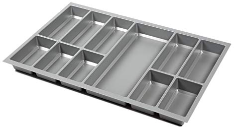 noveo Besteckkasten für Schubladen - Silber metallic | 500er Korpustiefe - passgenau für Nobilia UVM (473,5 x 693mm (80er Korpusbreite))