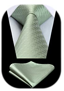 HISDERN Krawatte Salbeigrün Herren Krawatten mit Einstecktuch Hochzeit Elegant Krawatte & Taschentuch Set Business
