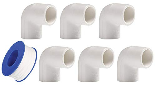 YOFASEN PVC 90° Winkel Rohrverbinder - 6 Stück Rohrverbindungsstücke, 20mm - Verbindungsstück für Rohrleitungen + Dichtungsband für Rohrleitungen