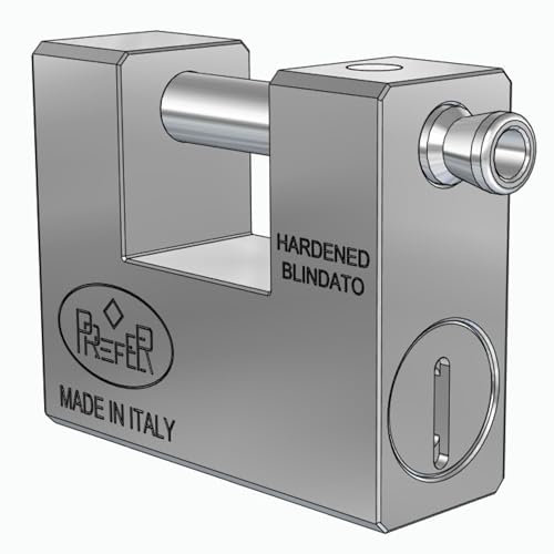 PREFER - Lucchetto Blindato 30x70x84 mm con Chiave Punzonata - Antifurto, Antigrimaldello, Ghiera Antitrapano, Alta Sicurezza per Serranda e Cancello Esterno