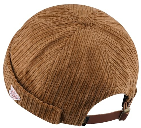Clape Retro Brimless Cap Corduroy Docker Cap Rolled Cuff Harbour Hat Classic Docker Leon Worker Sailor Hat Biker Brown GD168