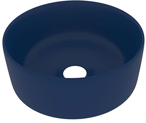 vidaXL Luxus Waschbecken mit Abflussloch Waschschale Waschtisch Aufsatzwaschbecken Waschplatz Handwaschbecken Rund Matt Dunkelblau 40x15cm Keramik