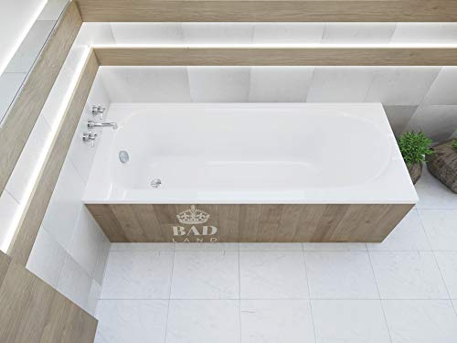 BADLAND Badewanne Original Weiß Acryl Wanne Rechteck MEDIUM 170x75 KOMPLETTSET SET + Füßen und Exklusive Chrom Automatik Ablaufgarnitur Made in EU 3in1