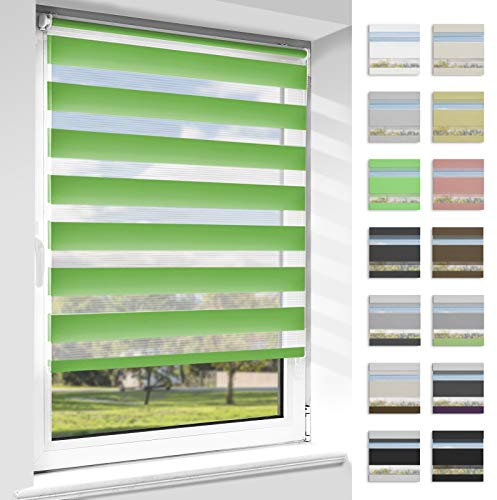 OUBO Doppelrollo Klemmfix ohne Bohren Grün B45 x H130cm (Stoffbreite: 41cm), Duo Rollo für Fenster und Tür, Fensterrollo Sonnenschutz & Sichtschutz