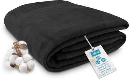 ZOLLNER Kuscheldecke flauschig in 220x240 cm - weiche und langlebige Sofadecke in schwarz - waschbar bis 40°C - Mischgewebe - mit elegantem Einfassband - Hotelqualität - Oeko Tex® Zertifiziert