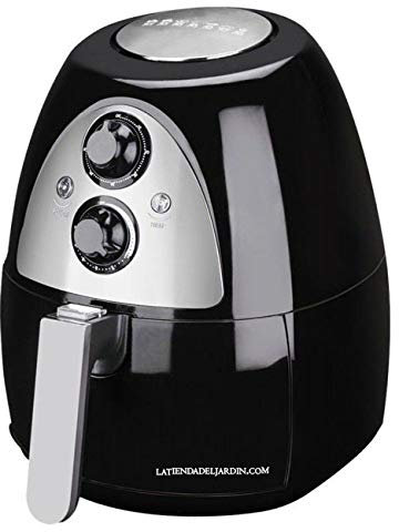 Suinga FREIDORA SIN ACEITE NEGRA con capacidad de 2 litros. Control de temperatura variable hasta 200º. Temporizador. Potencia 1230 W. Medidas 29 x 37 x 35 cm