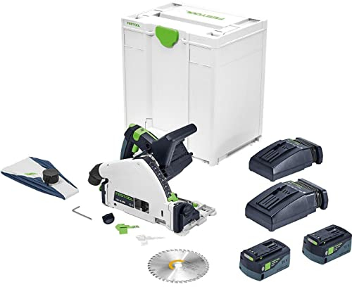 Festool Akku-Tauchsäge TSC 55 5,2 KEBI-Plus/XL (mit Akkupacks BP 18 Li 5,2, Schnellladegeräte, Kreissägeblatt, Splitterschutz, Sichtfenster, Staubfangbeutel, Innensechskantschlüssel), im Systainer
