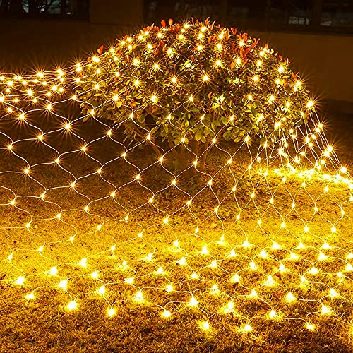 Funpeny Christmas Net Lights, 9.8ft x 6.6ft 200 LED Mesh Decor Clear Wire with 8 Modes Waterproof Connectable Xmas Decorations for Outdoor Outside Bushes Yard Lawn Patio Tree Garden Party (Warm White)
